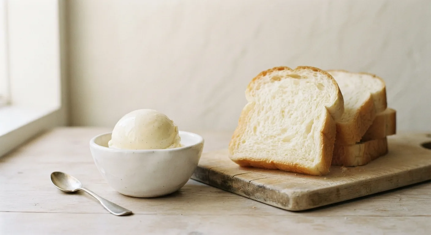 Une boule de glace onctueuse et des tranches de pain de mie moelleux posées côte à côte