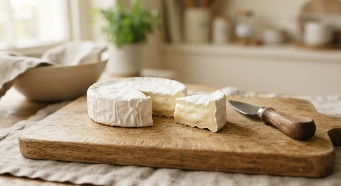 Un huitième de camembert découpé et posé à côté du fromage entier