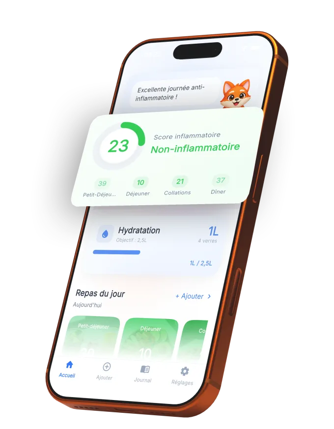 L'application Goupi affichant le score inflammatoire d'un repas